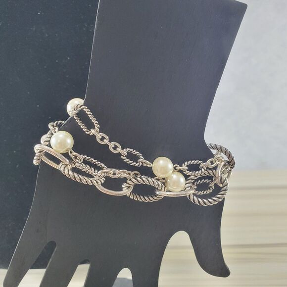 Premier Designs Demi Parure 3 Strand Chunky Chain Pearl Necklace Bracelet Set - Picture 3 of 11